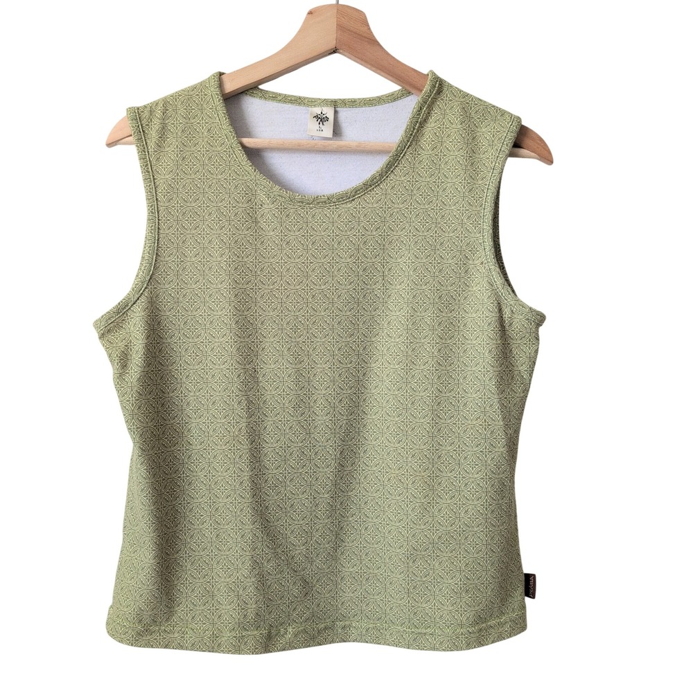 Vintage Y2K Prana Womens Sage Green Geometric Medallion Tank Top Yoga Large USA